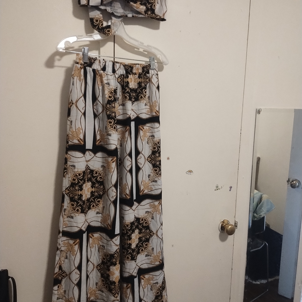 SHEIN Black and Cream Wide Leg Pants